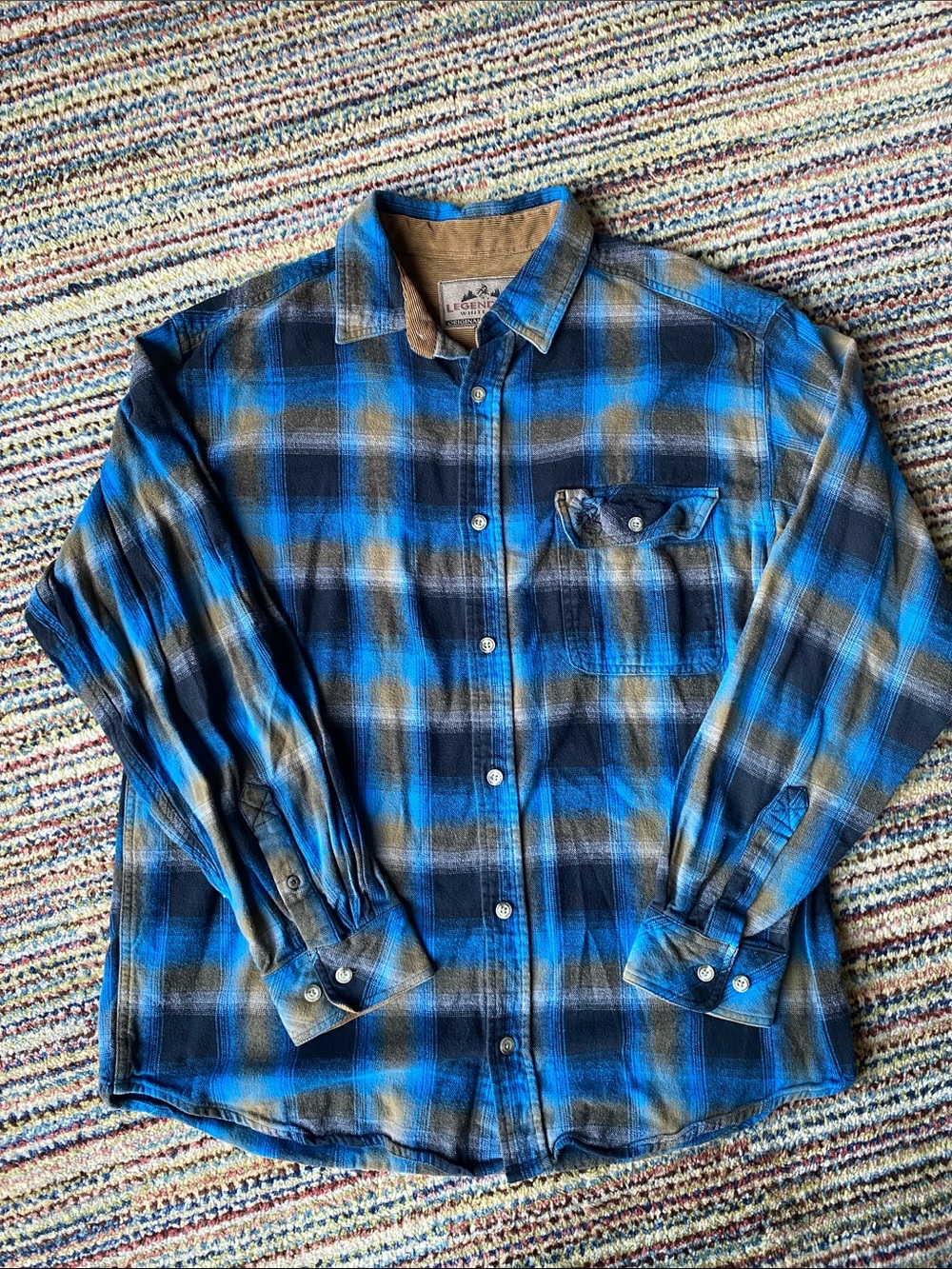 Legendary Whitetails Bright Blue and Black Plaid Flannel Button-Down Shirt L